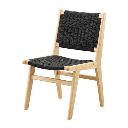 Woven Rope Wood Dining Side Chairs, Natural Black, Set of 2