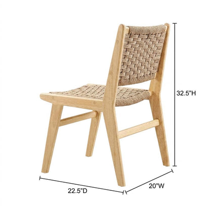 Woven Rope Wood Dining Side Chairs, Natural Natural, Set of 2