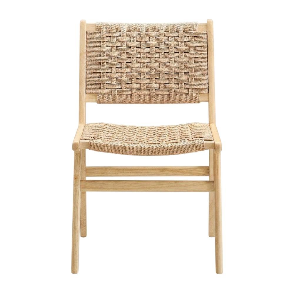 Woven Rope Wood Dining Side Chairs, Natural Natural, Set of 2