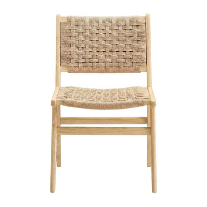 Woven Rope Wood Dining Side Chairs, Natural Natural, Set of 2