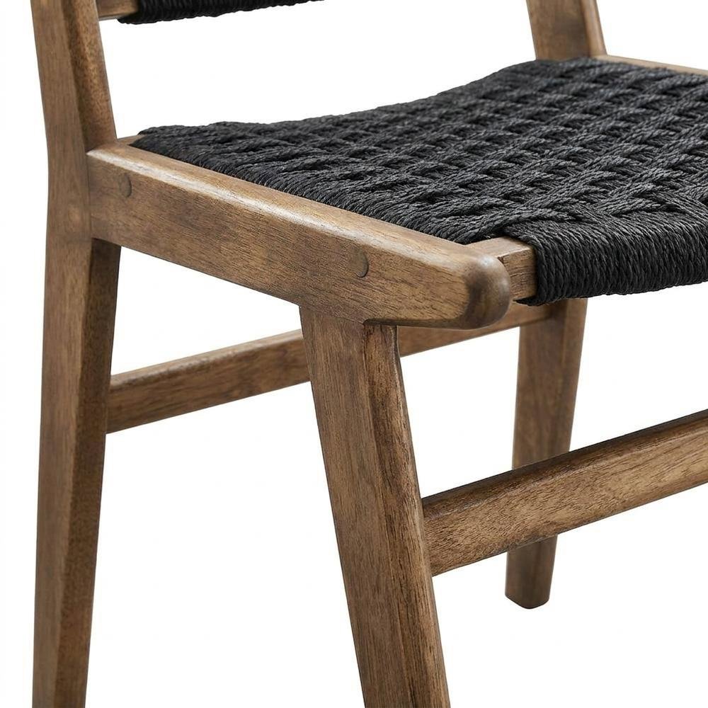 Woven Rope Wood Dining Side Chairs, Walnutt Black, Set of 2