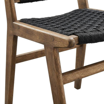 Woven Rope Wood Dining Side Chairs, Walnutt Black, Set of 2