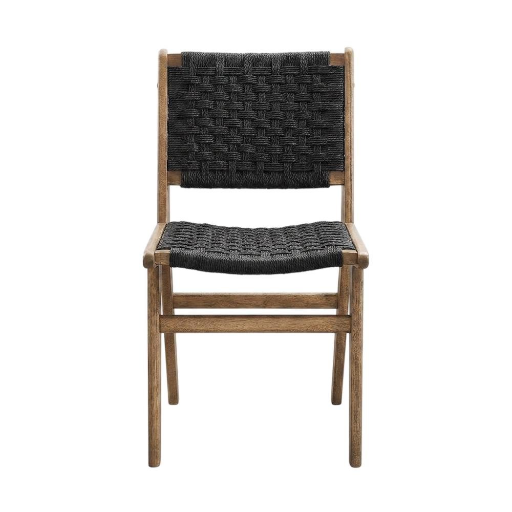Woven Rope Wood Dining Side Chairs, Walnutt Black, Set of 2