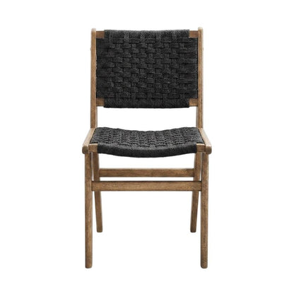 Woven Rope Wood Dining Side Chairs, Walnutt Black, Set of 2