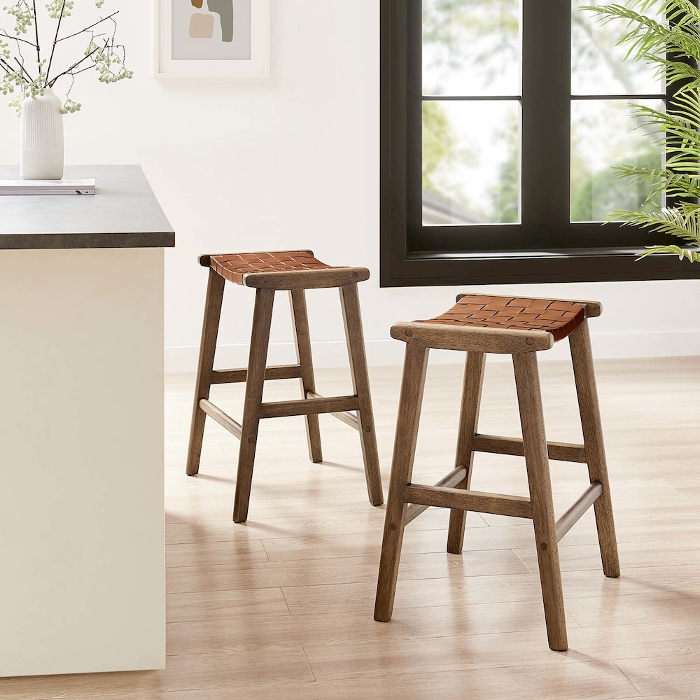 Saoirse Faux Leather Wood Counter Stool Set of 2