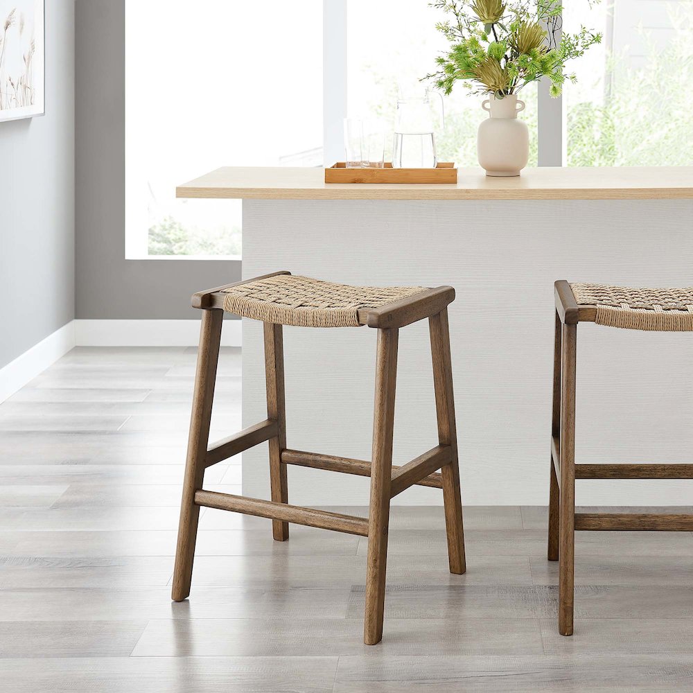 Saoirse Woven Rope Wood Counter Stool Set of 2