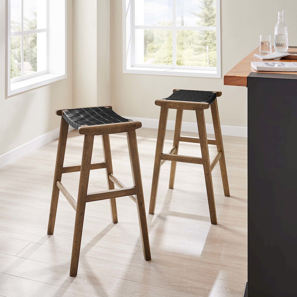 Saoirse Leather Wood Bar Stool Set of 2