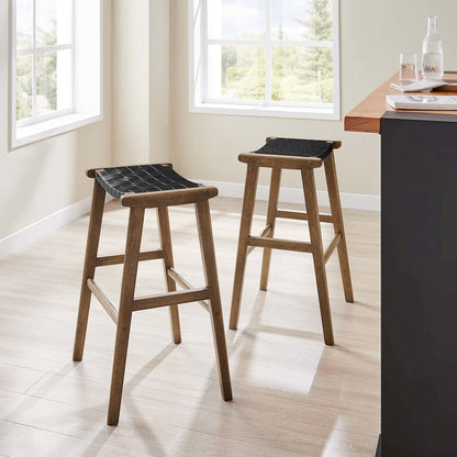 Saoirse Leather Wood Bar Stool Set of 2