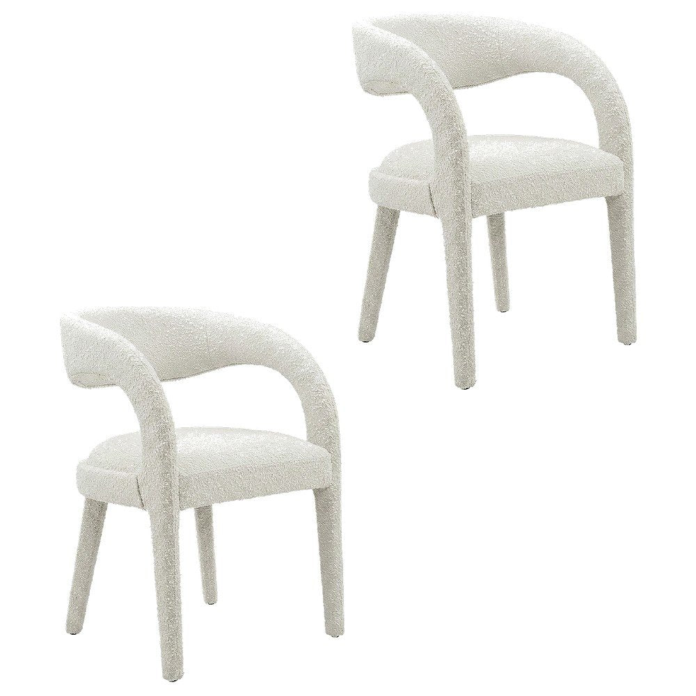 Boucle Upholstered Dining Chairs with Arms for Dining Room, Ivory, Set of 2