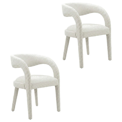 Boucle Upholstered Dining Chairs with Arms for Dining Room, Ivory, Set of 2