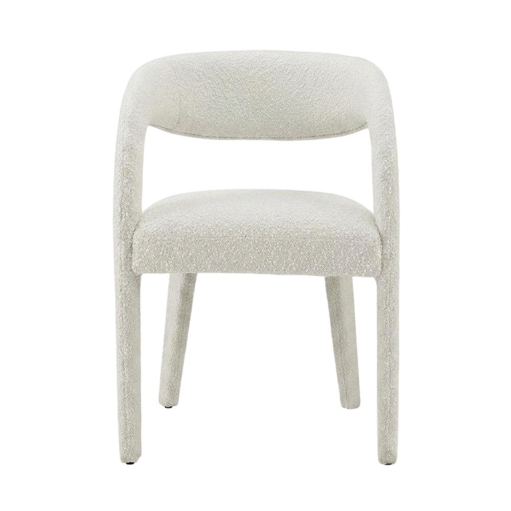 Boucle Upholstered Dining Chairs with Arms for Dining Room, Ivory, Set of 2