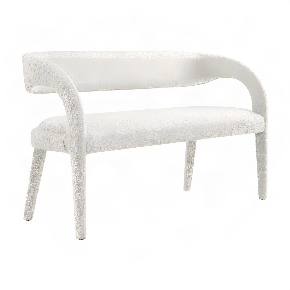 Boucle Upholstered Accent Bench with Low Back for Bedroom End of Bed, Ivory
