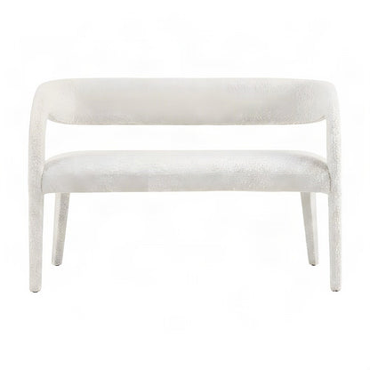 Boucle Upholstered Accent Bench with Low Back for Bedroom End of Bed, Ivory