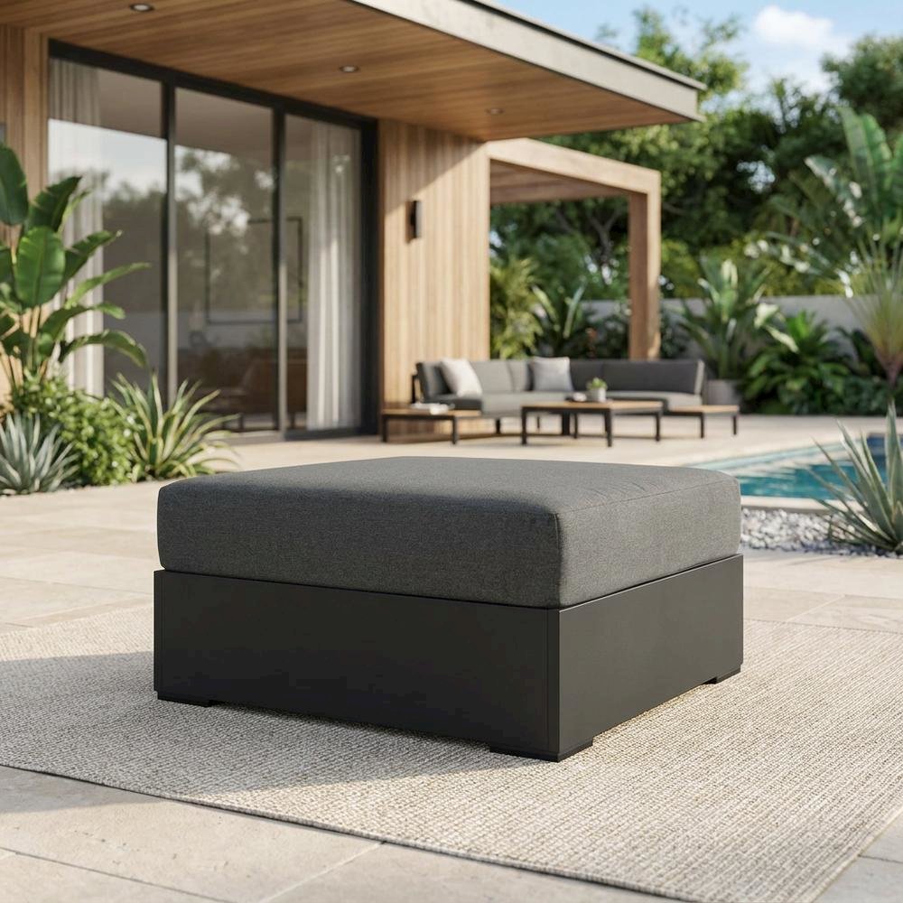 Powder-Coated Aluminum Patio Ottoman, Outdoor Foot Rest, Gray Charcoal