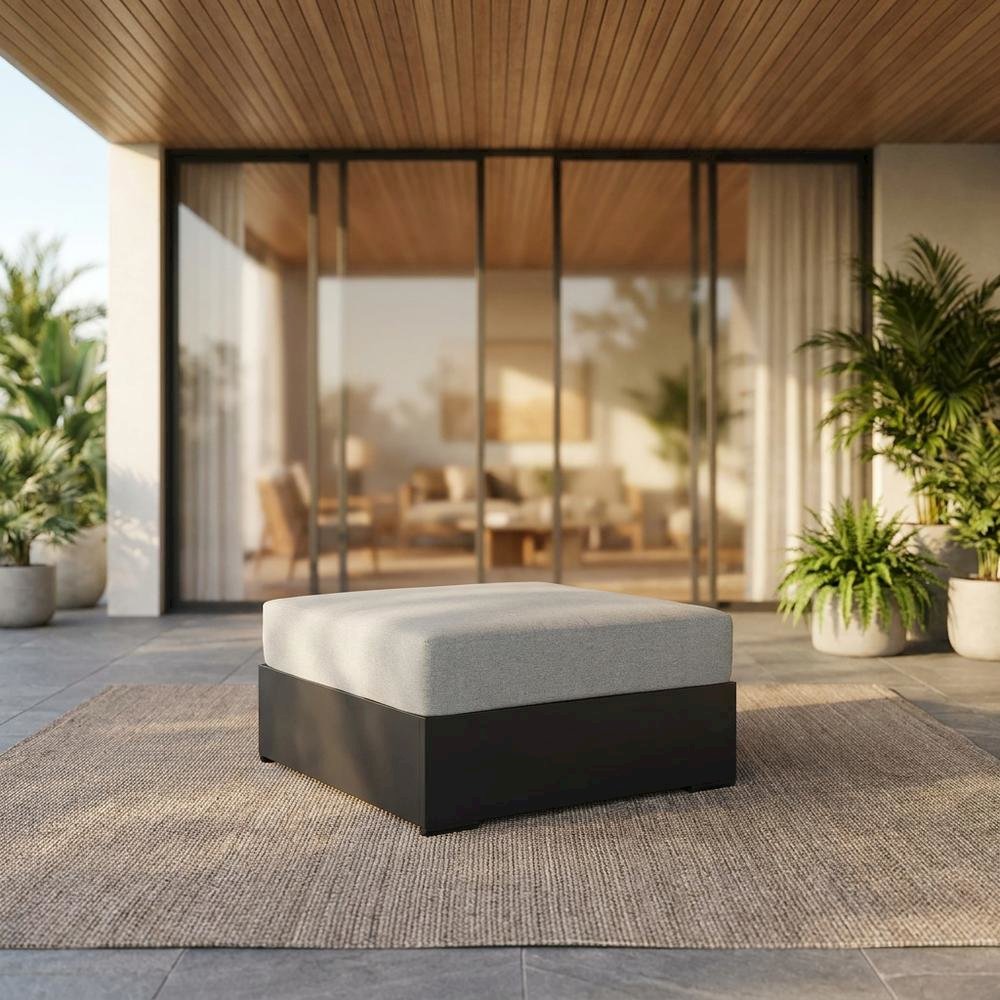 Powder-Coated Aluminum Patio Ottoman, Outdoor Foot Rest, Gray Gray