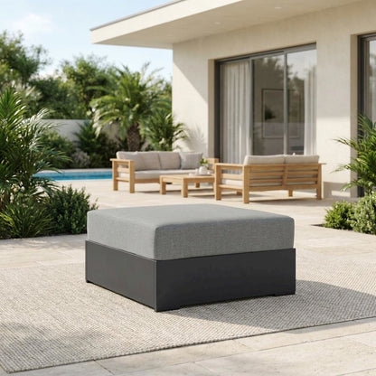 Powder-Coated Aluminum Patio Ottoman, Outdoor Foot Rest, Gray Gray