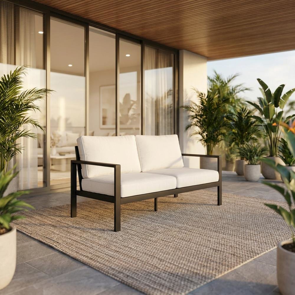 Powder-Coated Aluminum Modular Left-Facing Patio Loveseat Sectional, Gray White
