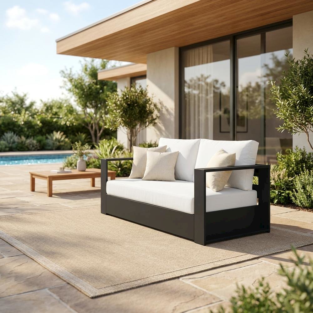 Powder-Coated Aluminum Modular Left-Facing Patio Loveseat Sectional, Gray White