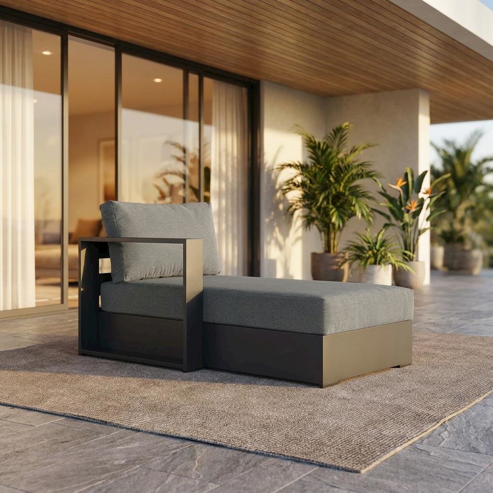 Powder-Coated Aluminum Left-Facing Modular Chaise Lounge, Gray Charcoal