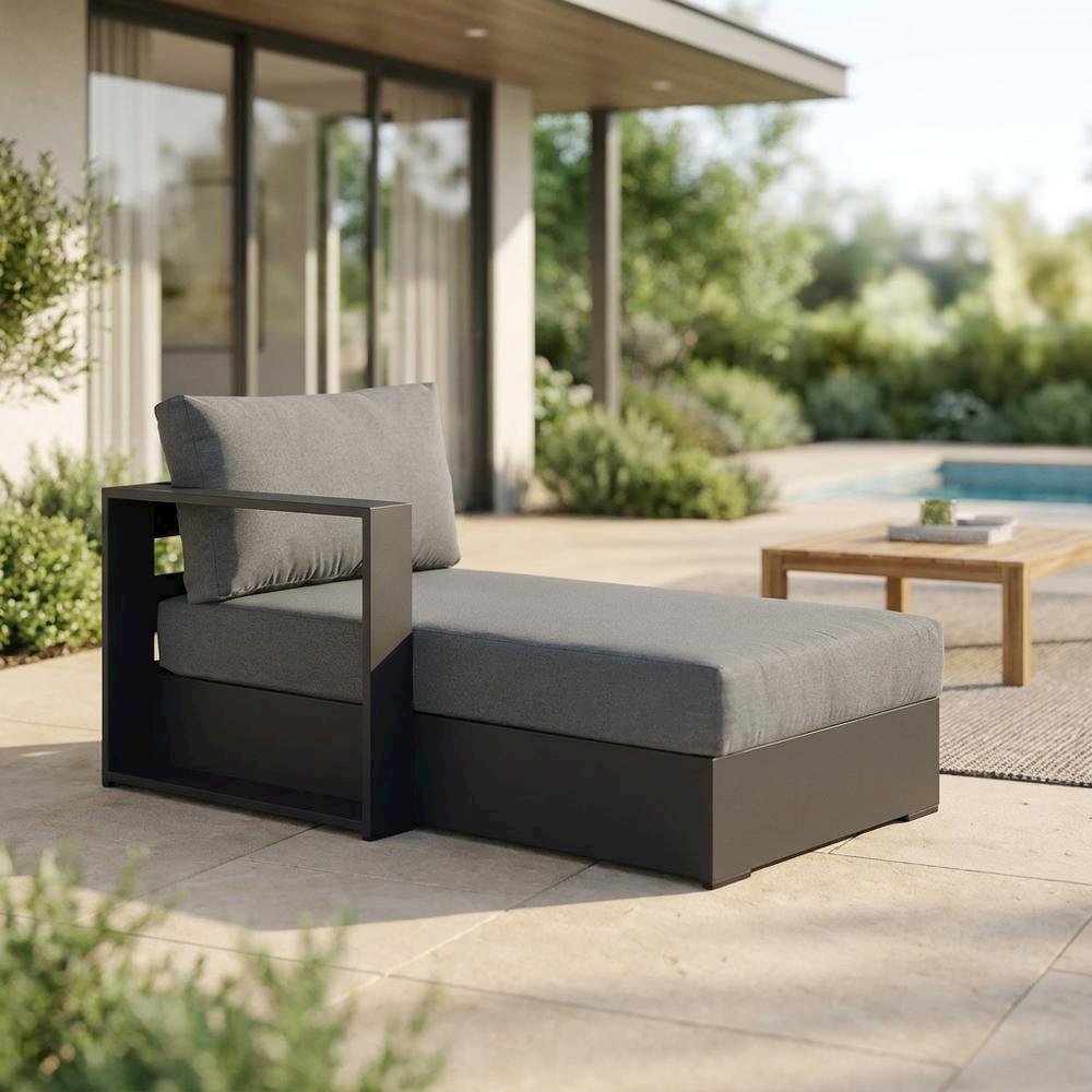 Powder-Coated Aluminum Left-Facing Modular Chaise Lounge, Gray Charcoal
