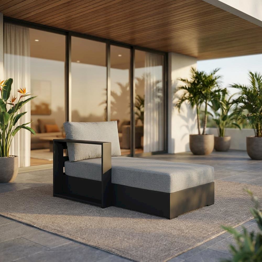 Powder-Coated Aluminum Left-Facing Modular Chaise Lounge, Gray Gray