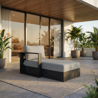 Powder-Coated Aluminum Left-Facing Modular Chaise Lounge, Gray Gray