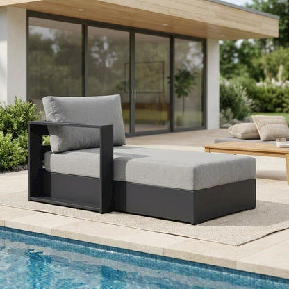 Powder-Coated Aluminum Left-Facing Modular Chaise Lounge, Gray Gray