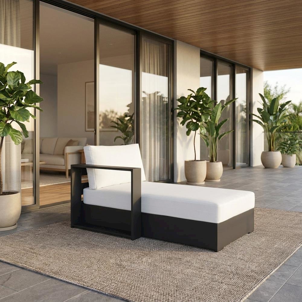 Powder-Coated Aluminum Left-Facing Modular Chaise Lounge, Gray White