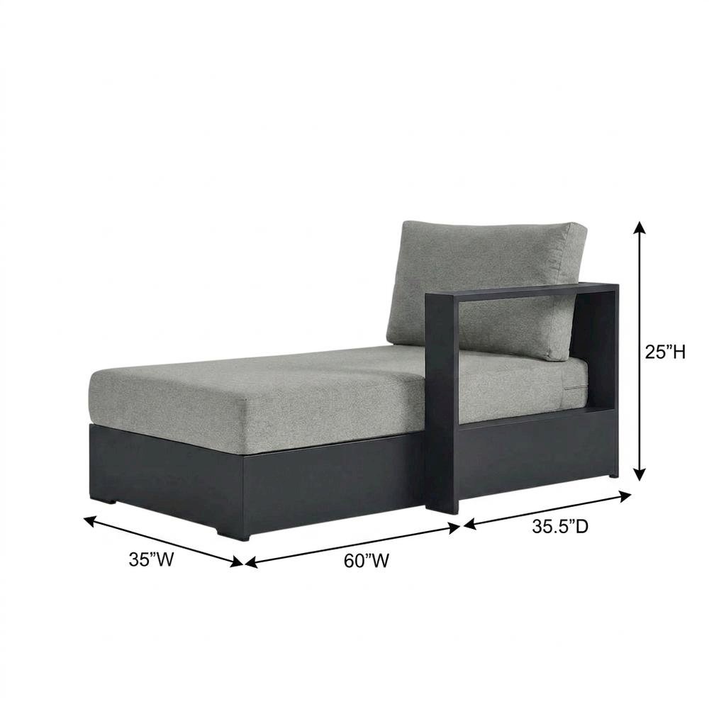 Powder-Coated Aluminum Modular Right-Facing Outdoor Chaise Lounge Chair, Gray