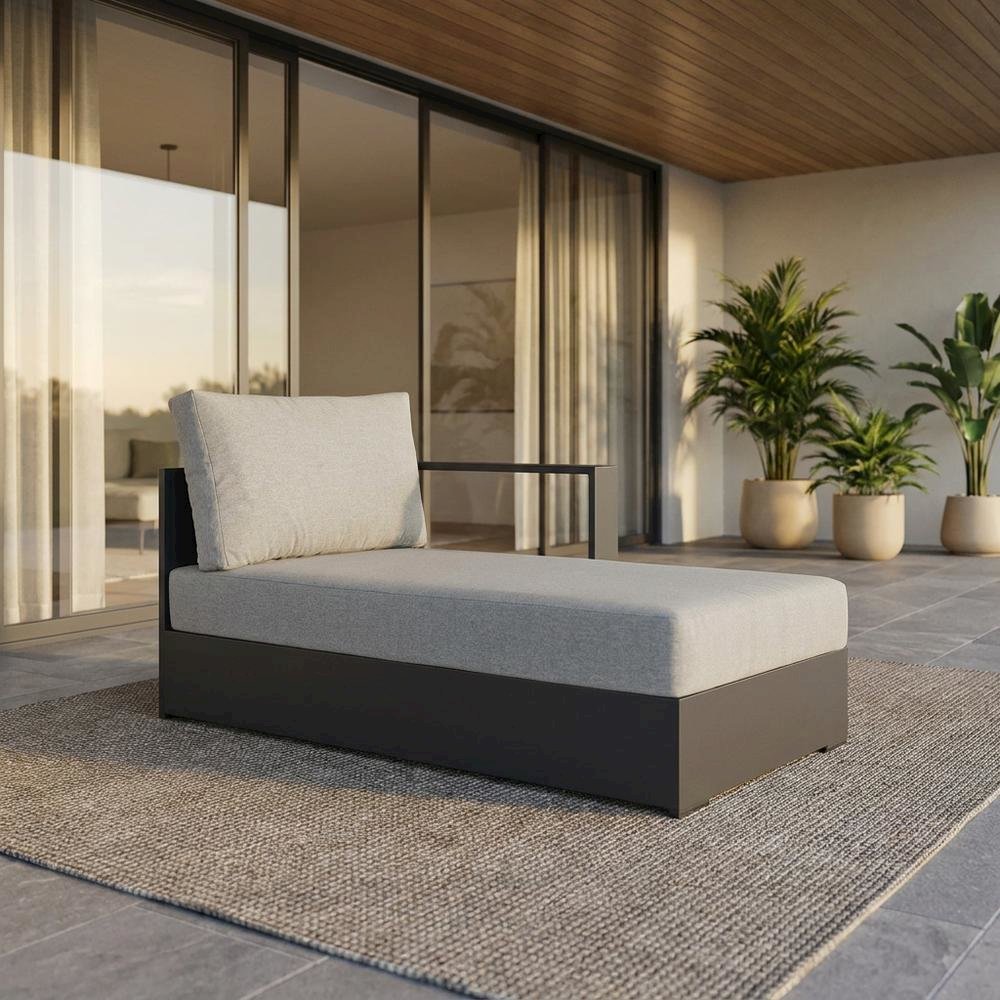 Powder-Coated Aluminum Modular Right-Facing Outdoor Chaise Lounge Chair, Gray