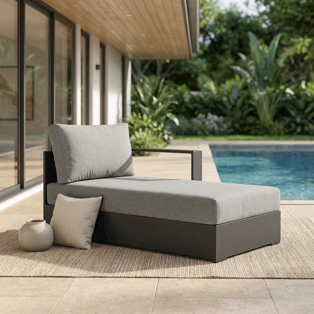 Powder-Coated Aluminum Modular Right-Facing Outdoor Chaise Lounge Chair, Gray