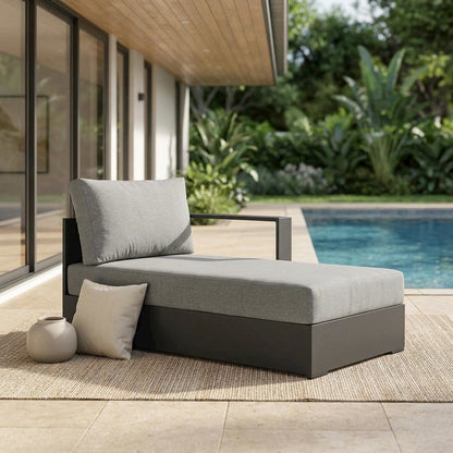 Powder-Coated Aluminum Modular Right-Facing Outdoor Chaise Lounge Chair, Gray