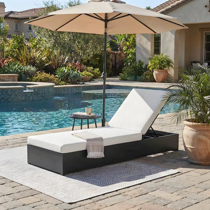 Powder-Coated Aluminum Chaise Lounge Chair for Pool and Patio, Gray White