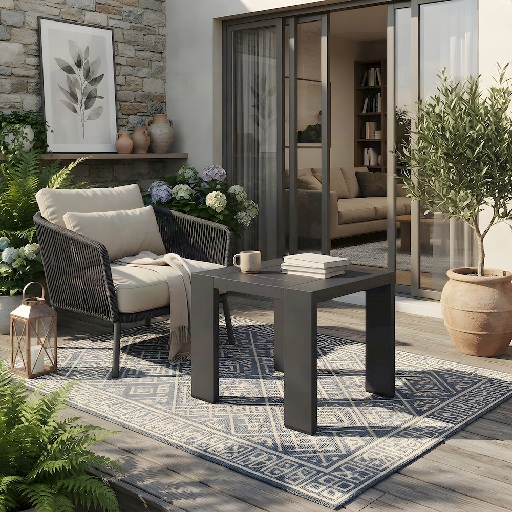 Powder-Coated Aluminum Small Outdoor Side Table for Patio or Poolside, Gray