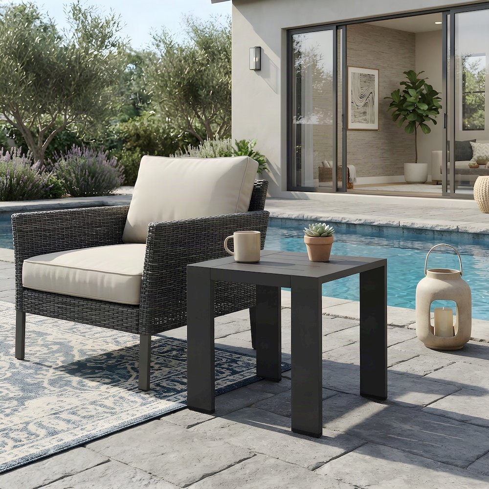 Powder-Coated Aluminum Small Outdoor Side Table for Patio or Poolside, Gray
