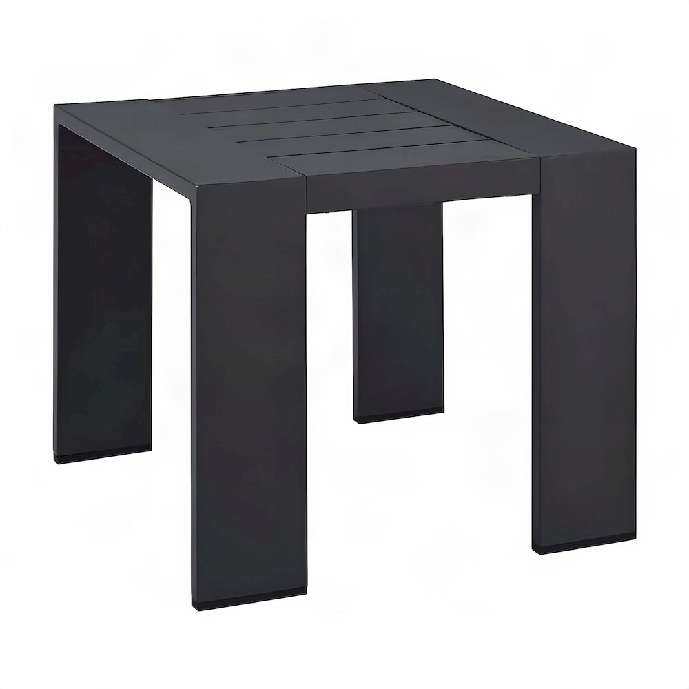 Powder-Coated Aluminum Small Outdoor Side Table for Patio or Poolside, Gray
