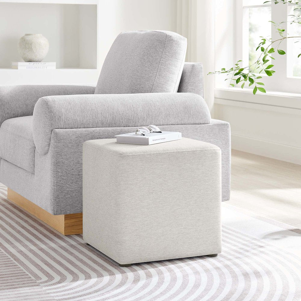 Callum 17" Square Woven Heathered Fabric Upholstered Ottoman