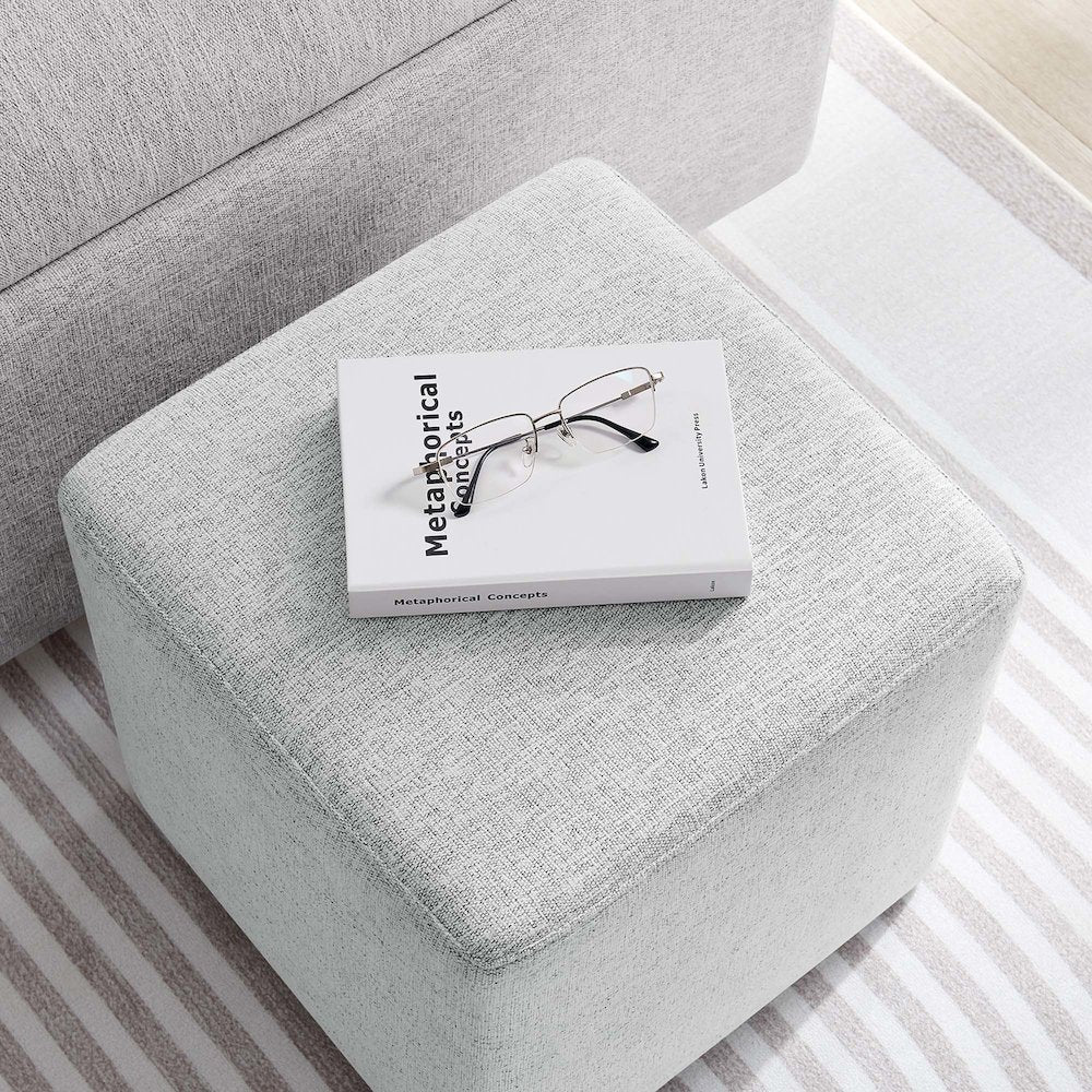 Callum 17" Square Woven Heathered Fabric Upholstered Ottoman