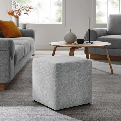 Callum 17" Square Woven Heathered Fabric Upholstered Ottoman