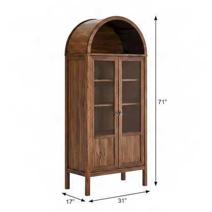 Wood Tall Arched Home Office Storage Display Cabinet with Open Shelving, Walnut