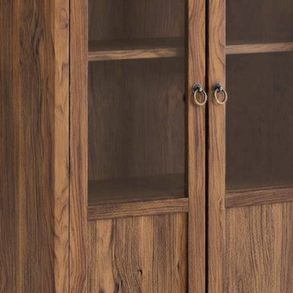Wood Tall Arched Home Office Storage Display Cabinet with Open Shelving, Walnut