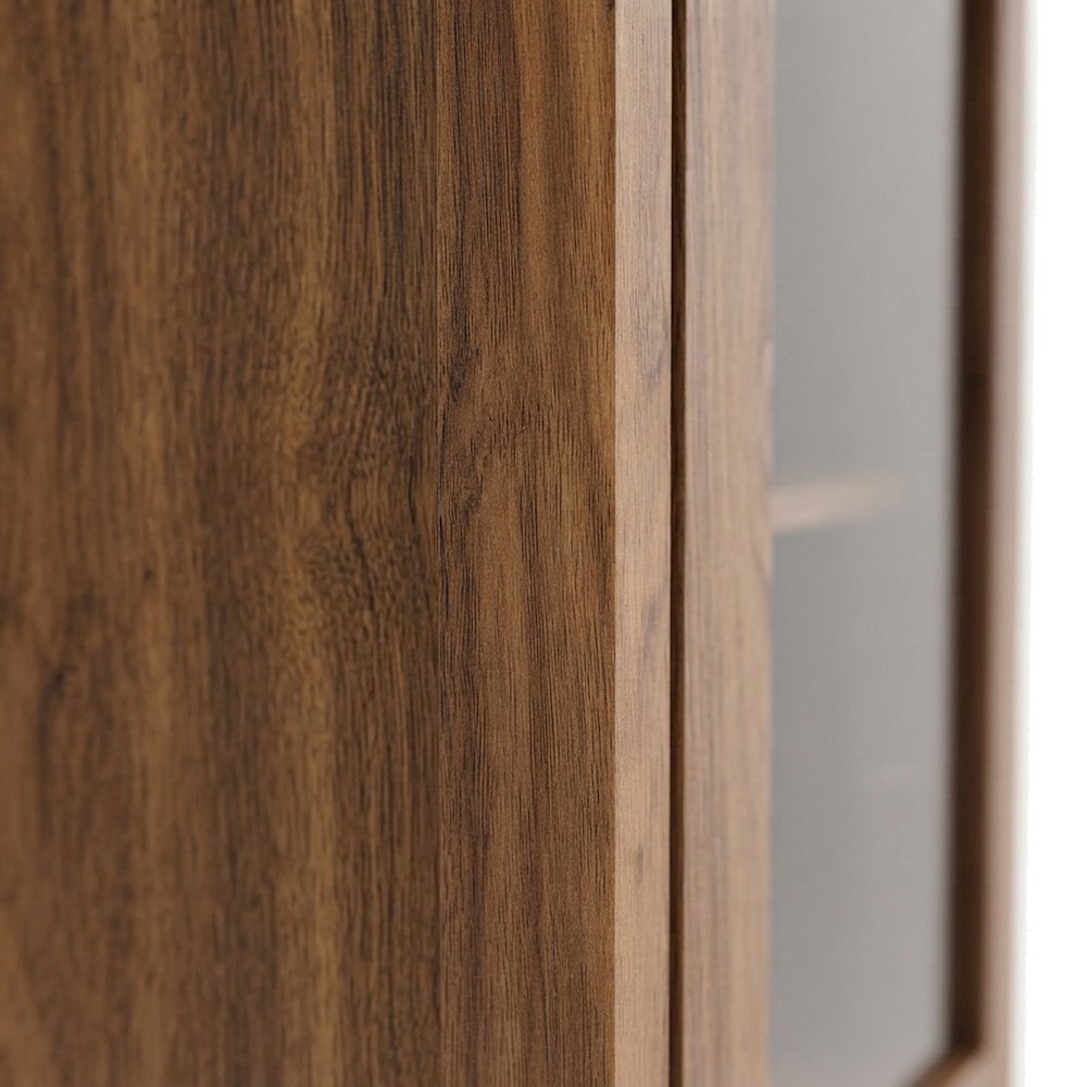 Wood Tall Arched Home Office Storage Display Cabinet with Open Shelving, Walnut