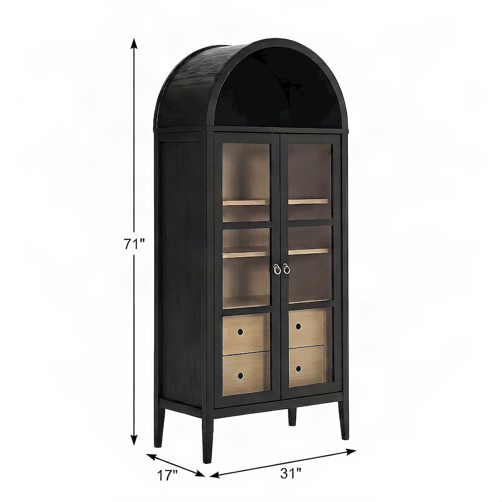 Wood Tall Arched Home Office Storage Cabinet with Doors, Black Oak