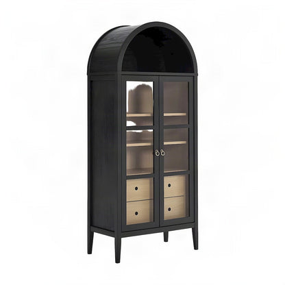 Wood Tall Arched Home Office Storage Cabinet with Doors, Black Oak
