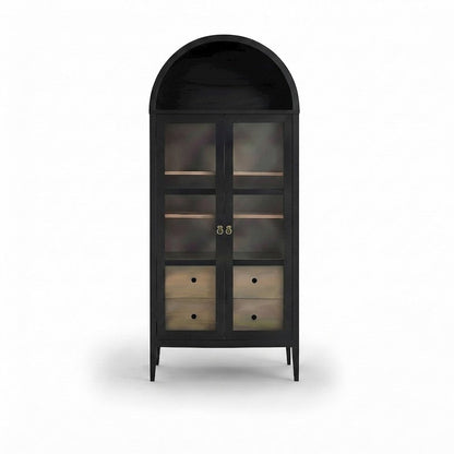 Wood Tall Arched Home Office Storage Cabinet with Doors, Black Oak