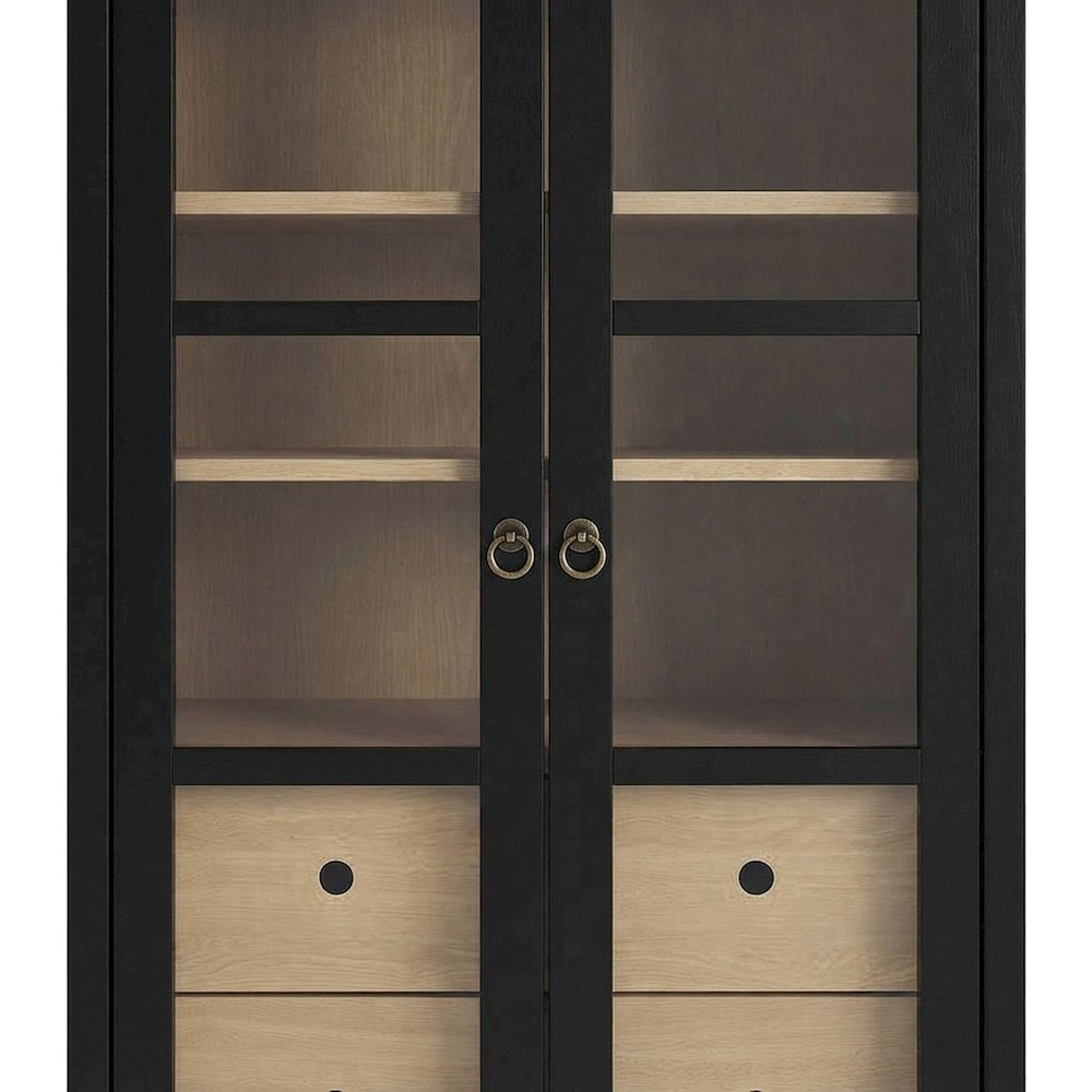 Wood Tall Arched Home Office Storage Cabinet with Doors, Black Oak