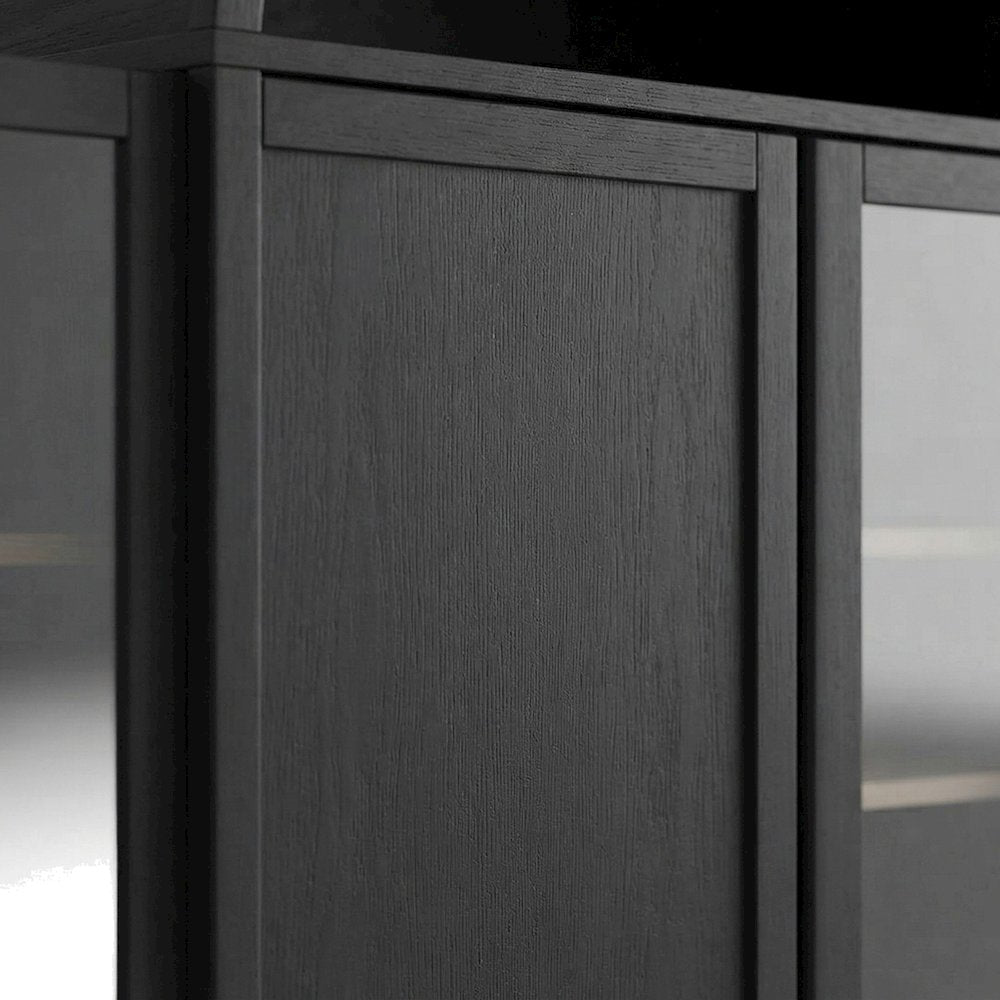 Wood Tall Arched Home Office Storage Cabinet with Doors, Black Oak