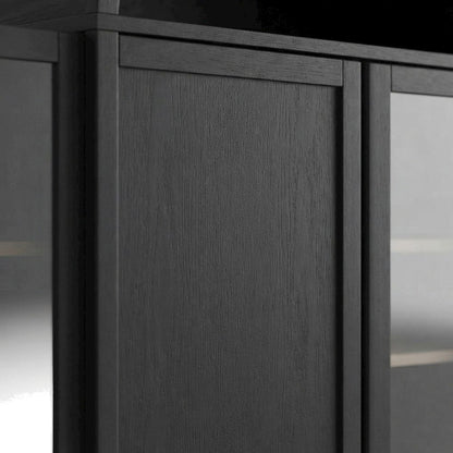 Wood Tall Arched Home Office Storage Cabinet with Doors, Black Oak