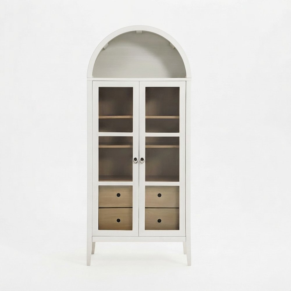 Wood Tall Arched Home Office Storage Cabinet with Doors, White Oak