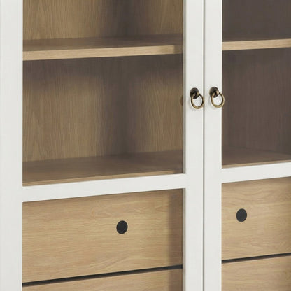 Wood Tall Arched Home Office Storage Cabinet with Doors, White Oak